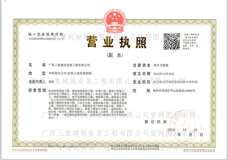 廣西三象建筑安裝工程有限公司營業(yè)執(zhí)照